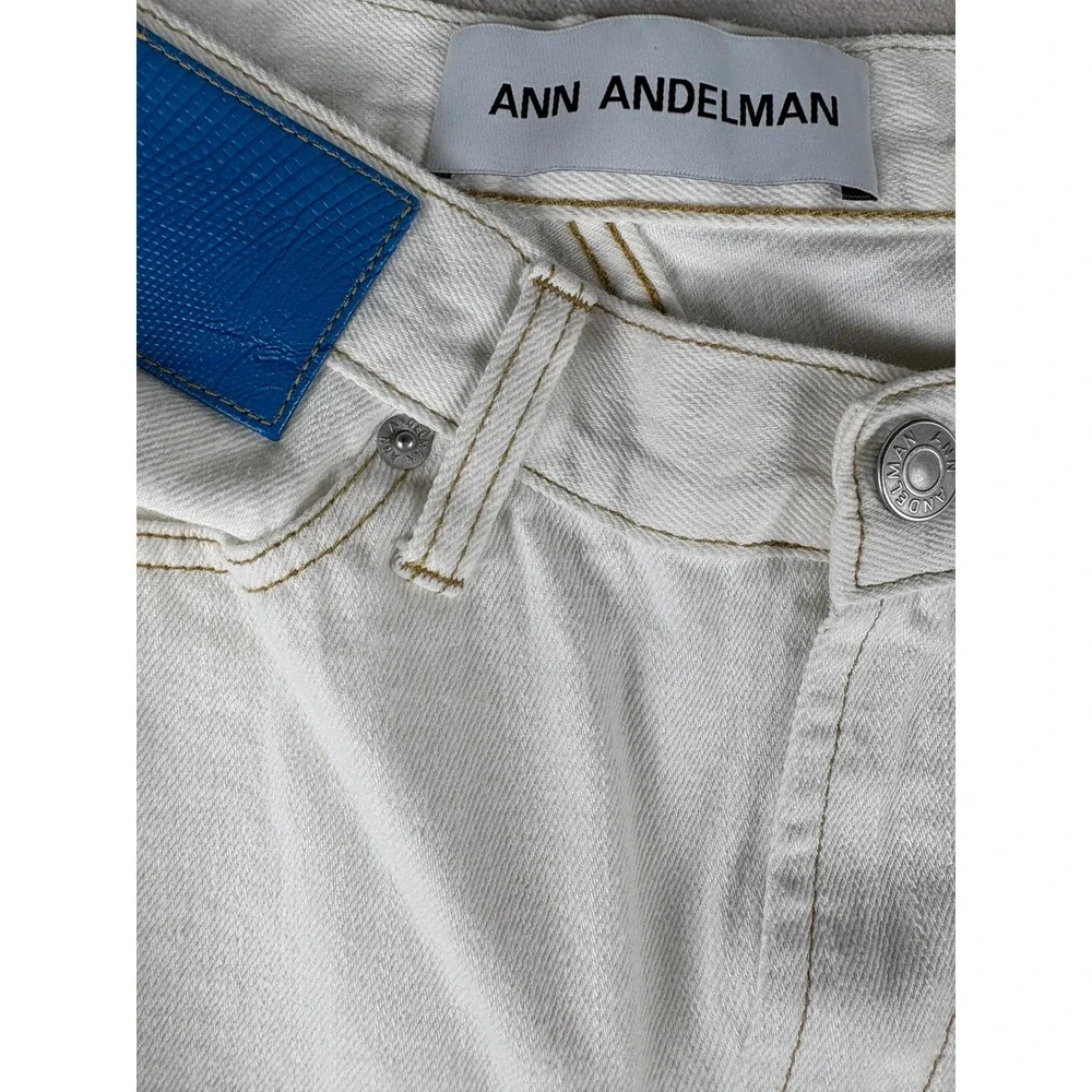 Ann Andelman White Wide Leg Split Hem Denim Jeans Asymmetrical Seams Womens